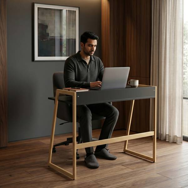 Schreibtisch Kuomi Beige - Grau - Stahl - 73 x 84 x 47 cm