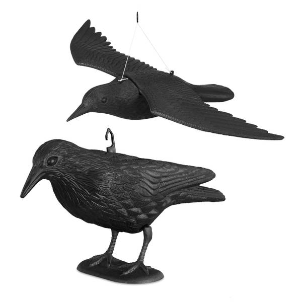 2 tlg. Taubenschreck Set Krähe Schwarz - Kunststoff - 41 x 58 x 20 cm