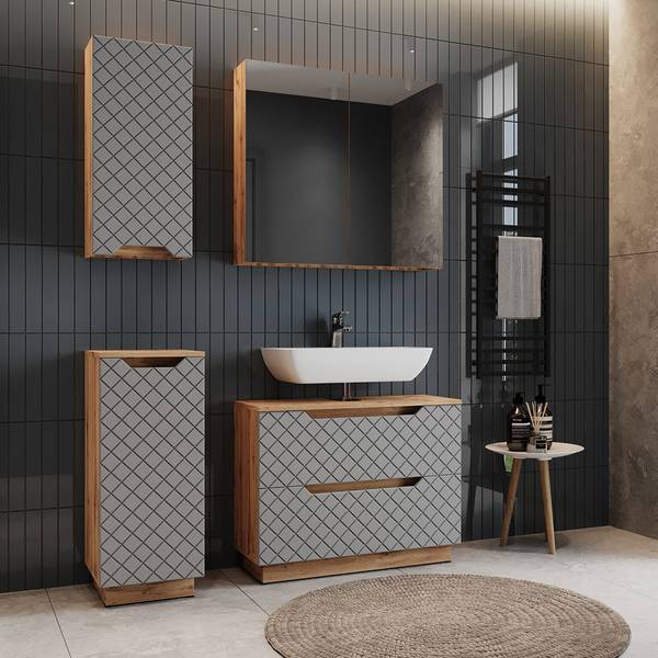 Badmöbel-Set Lotta 59513, 4er Set Grau - Eiche Dakota Dekor