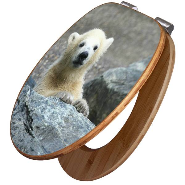 WC-Sitz mit Absenkautomatik Eisbär Baby Grau - Bambus - Holzwerkstoff - 38 x 5 x 49 cm