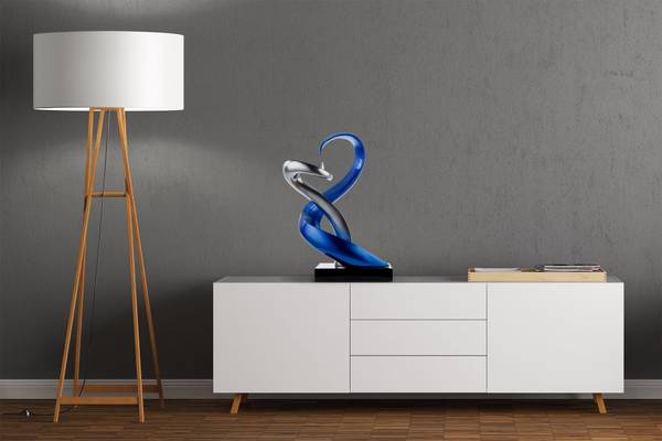 Skulptur Abstrakt Fal Blau - Silber - Kunststein - Kunststoff - 45 x 63 x 28 cm