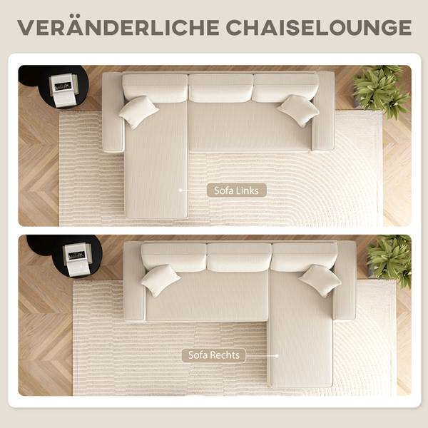 Ecksofa 83B-352V00CW Weiß - Cord - Nylon - 153 x 83 x 241 cm