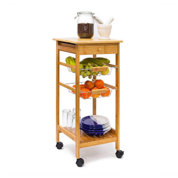 Desserte en bambou JAMES bambou Noir - Marron - Argenté - Bambou - Métal - Matière plastique - 37 x 80 x 37 cm