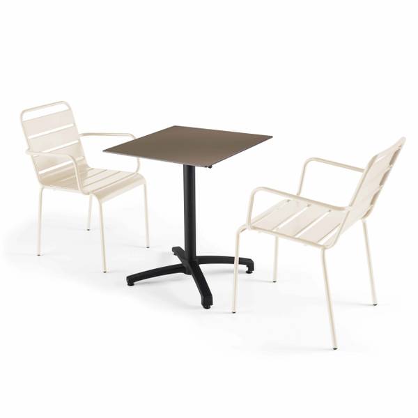 Set aus Gartentisch und 2 Sessel Opera Weiß - Metall - 60 x 72 x 60 cm