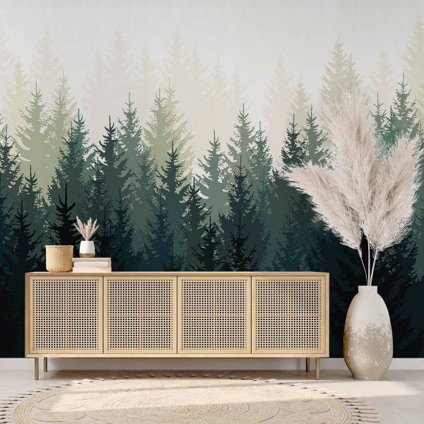 Tapete Lärchenwald Grün - Papier - 312 x 270 x 1620 cm