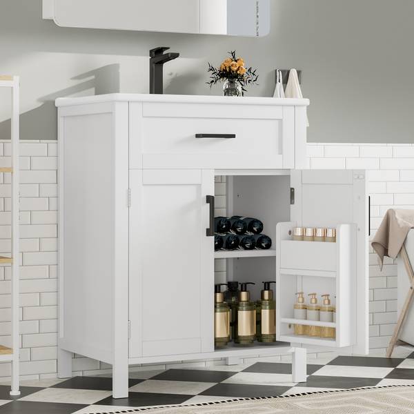 Waschbecken Aukkix 2er-Set Weiß - Keramik - Holzwerkstoff - 46 x 84 x 60 cm