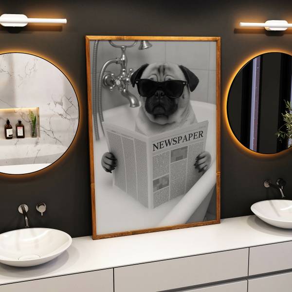 Poster MOPS in der Badewanne 20 x 30 x 30 cm