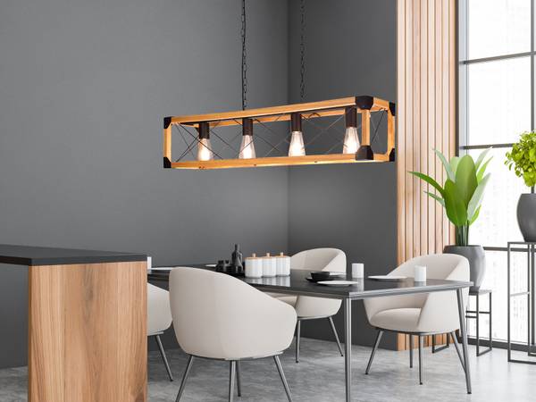 Balken Pendelleuchte 4flammig Holzbalken Schwarz - Braun - Eisen - 100 x 150 x 20 cm