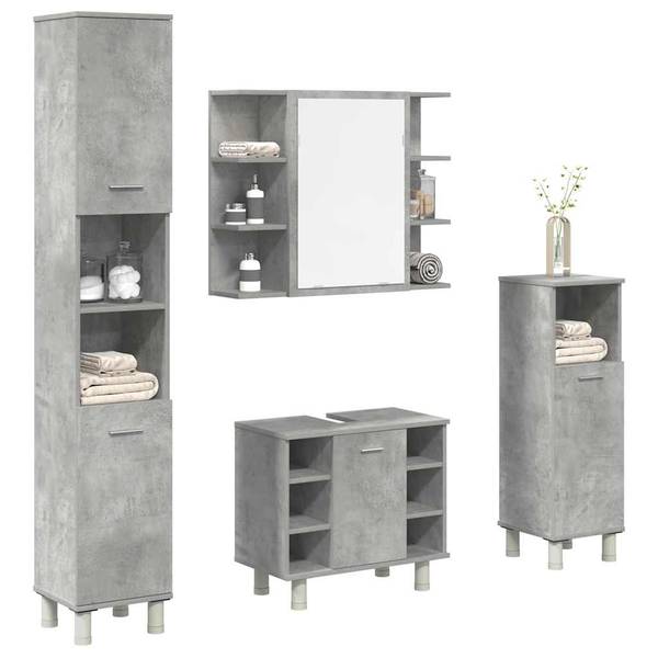 Badmöbel Set 3044521 4-teilig Grau - Holzwerkstoff - 80 x 64 x 20 cm