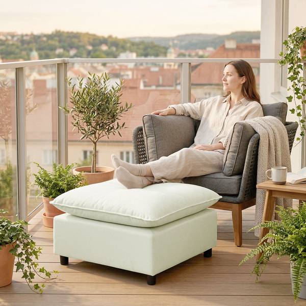 Fußhocker 838-620V00CW Weiß - Textil - 75 x 40 x 75 cm