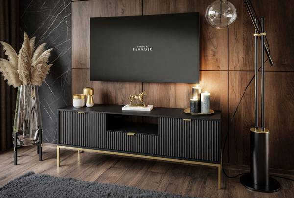 RTV-Schrank CORTADO Schwarz - Gold