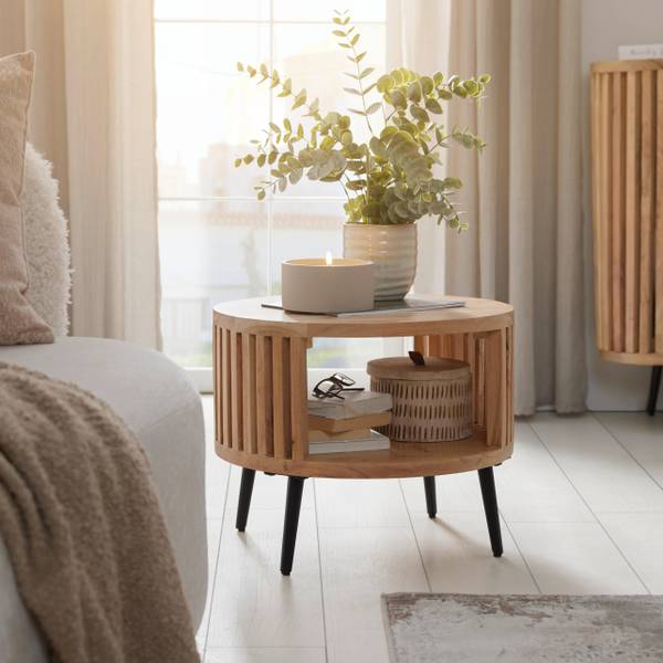 Beistelltisch MADDI Beige - Schwarz - Metall - Holz teilmassiv - 50 x 40 x 50 cm