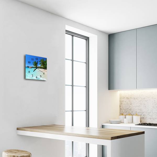 Wanduhr Strand blau Blau - Glas - 30 x 30 x 1 cm