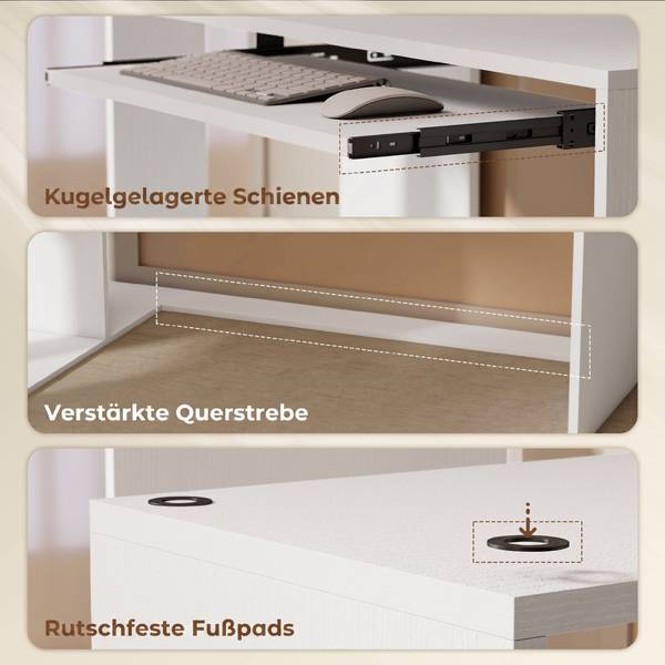 Computertisch 836-629V90WT Weiß - Holzwerkstoff - 100 x 76 x 120 cm