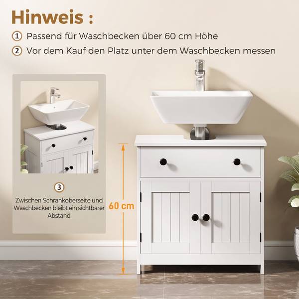 Waschbeckenunterschrank 834-929V90WT Weiß - Holzwerkstoff - 30 x 60 x 60 cm