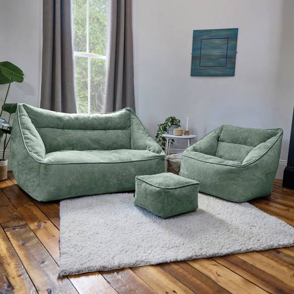 Sofa Chenille, Sitzsack mit Hocker Grün