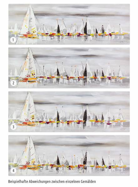 Tableau peint à la main Flotte Voiliers Gris - Coton - 150 x 50 x 4 cm