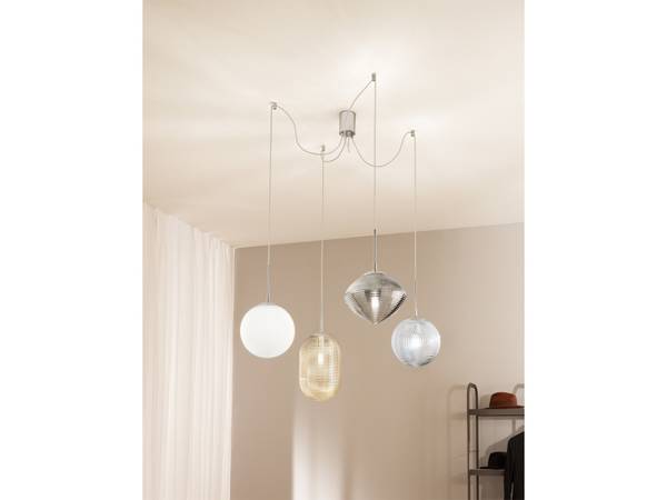 LED Pendelleuchte 4 flammig Kugelleuchte Blau - Grau - Silber - Weiß - Milchglas - Rauchglas - 26 x 250 x 26 cm