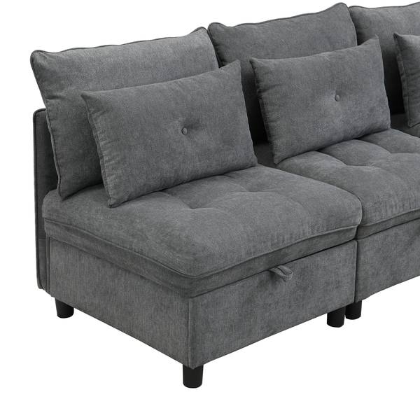 Sofaset Gaia Ⅰ Grau - Kunststoff - Massivholz - Textil - 76 x 87 x 274 cm