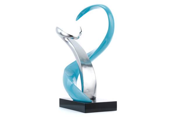 Sculpture Dragon Torsion Bleu - Argenté - Pierre artificielle - Matière plastique - 45 x 63 x 28 cm