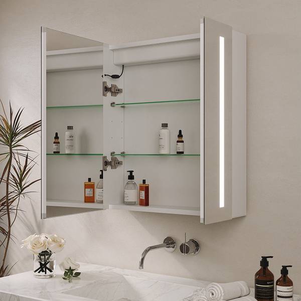 Bad Spiegelschrank mit LED Beleuchtung Silber - Glas - 60 x 70 x 13 cm
