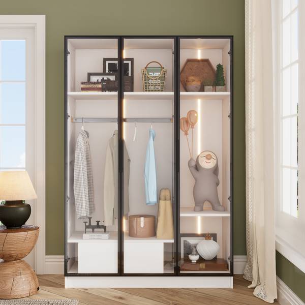 Kleiderschrank GlassGLOW Ⅲ Weiß - Holzwerkstoff - 50 x 160 x 110 cm