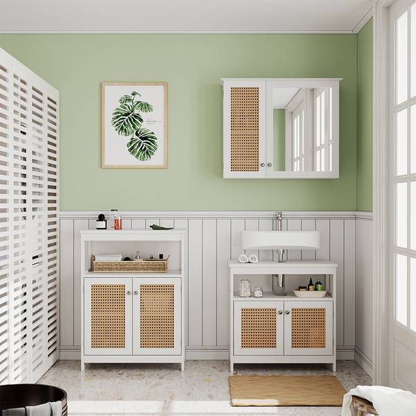 Badmöbel-Set Rosario 40451, 3er Set Weiß - Holzwerkstoff - 60 x 60 x 30 cm