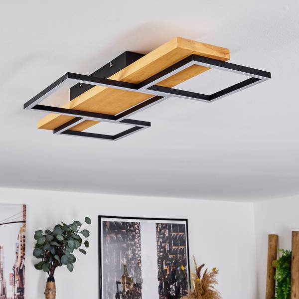 Deckenleuchte Palermo Beige - Schwarz - Holz - Weiß - 35 x 8 x 65 cm - Holzwerkstoff - Metall - Kunststoff