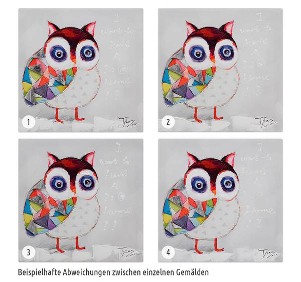 Impression sur toile Hibou Momo Coton - 25 x 25 x 4 cm