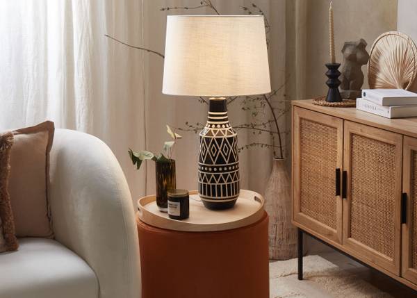 Tischlampen SHEBELLE Beige - Schwarz - Weiß - Keramik - 38 x 68 x 38 cm
