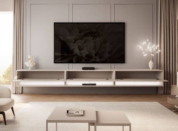 TV-meubel CALANTE beige - plaatmateriaal op houtbasis - 270 x 30 x 35 cm