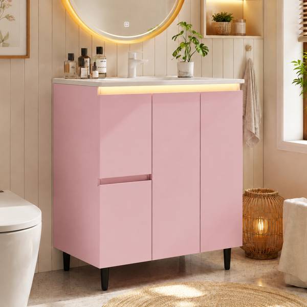 Badkamermeubel met Wastafel Muses Ⅰ roze - plaatmateriaal op houtbasis - porselein - 76 x 89 x 47 cm