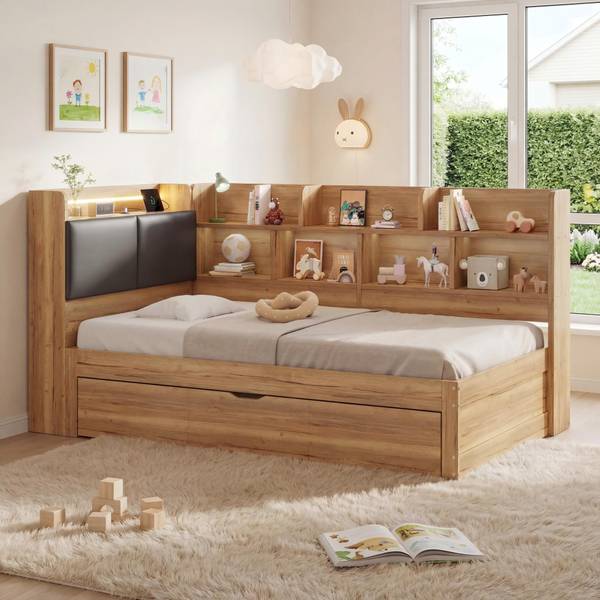 Kinderbed GLOWMU Ⅰ bruin - plaatmateriaal op houtbasis - 110 x 91 x 224 cm