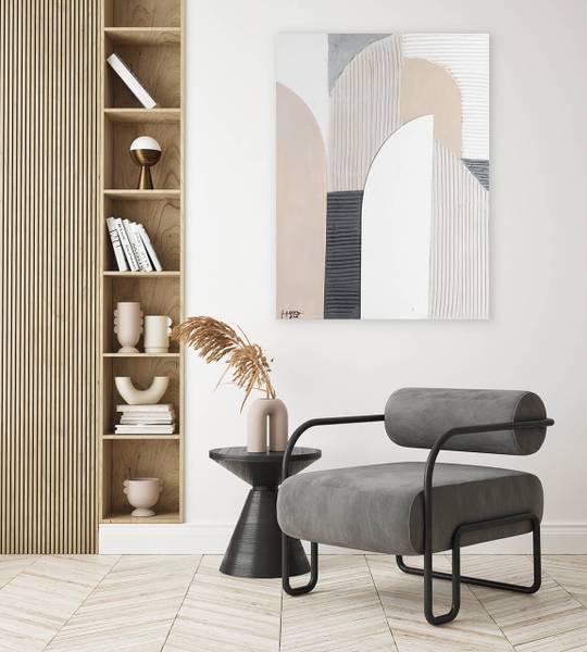 Acrylbild Handgemalt Geometrisch Het Beige - Weiß - Baumwollstoff - 75 x 100 x 4 cm