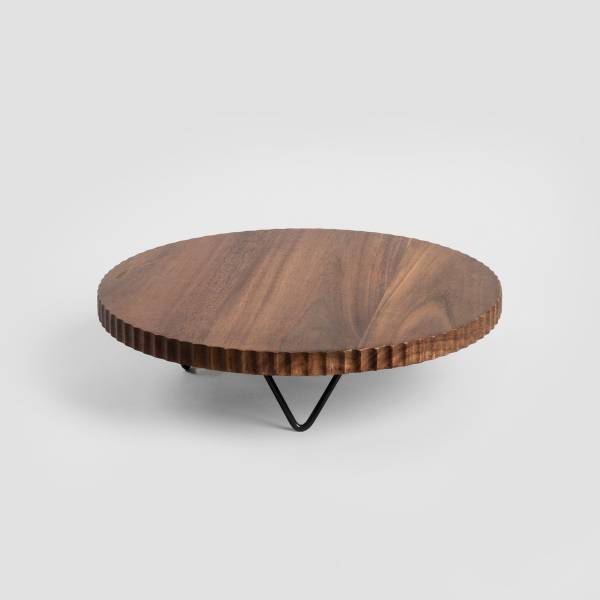 Servierplatte RILLET Beige - Metall - Massivholz - 34 x 9 x 34 cm