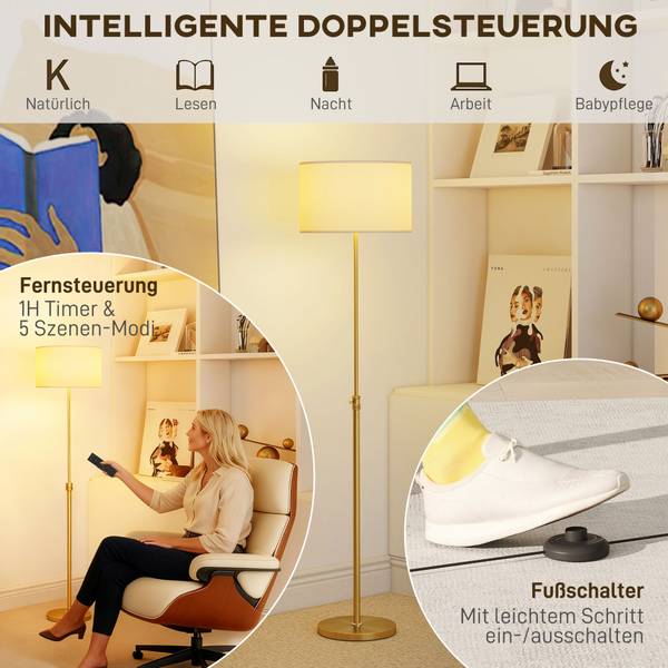Staande lamp B31-625V91GD goud - linnen - staal - 40 x 168 x 40 cm