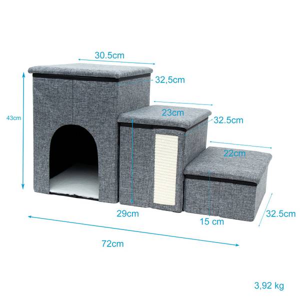 Faltbare Hundetreppe Hubert Grau - Textil - 33 x 43 x 72 cm