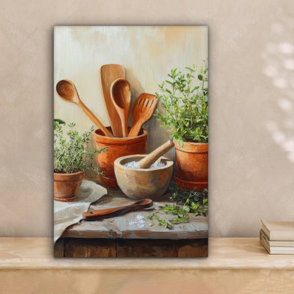 LEINWANDBILD Töpfe Orange - Baumwollstoff - 20 x 30 x 2 cm