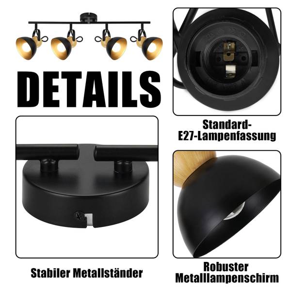 Deckenstrahler Foreman 4-flammig Schwarz - Metall - 21 x 15 x 66 cm