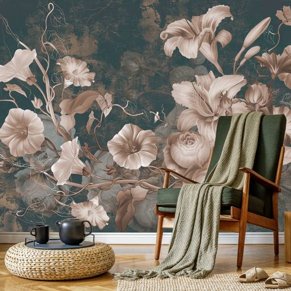Papier Peint FLEURS Feuilles Style Rétro 405 x 270 x 270 cm