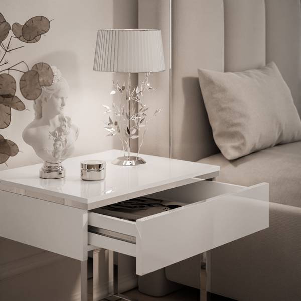 Nachttisch AURORA Silber - Weiß - Holzwerkstoff - 48 x 45 x 38 cm