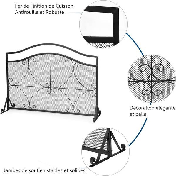 Enceinte de cheminée HW65641 Noir - Métal - 34 x 84 x 113 cm