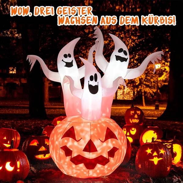 Aufblasbarer Halloween-Kürbis Orange - Weiß - Textil - 90 x 182 x 140 cm