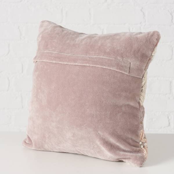 Besticktes Sofakissen Fleur Pink - Weiß - Textil - 30 x 30 x 12 cm