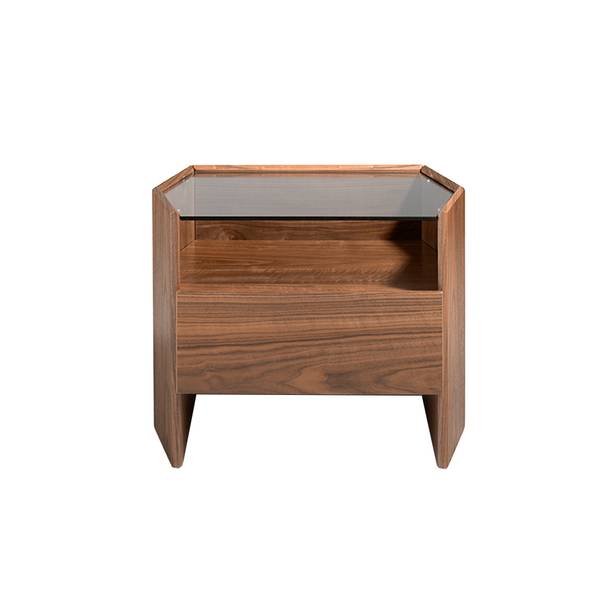 Nachttisch 7072 Walnuss - Zink - Klarglas - 65 x 50 x 45 cm