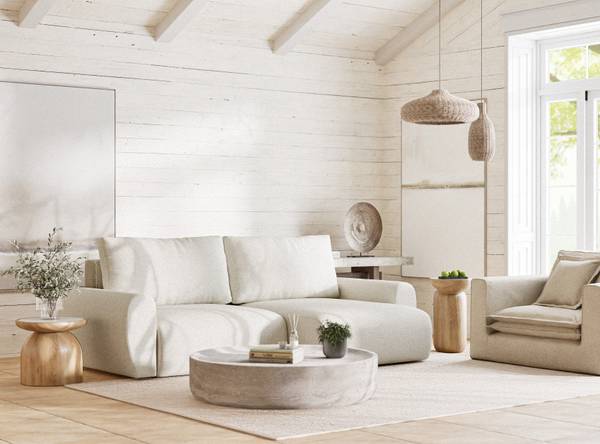 Schlafsofa Numba Creme - Ecke davorstehend rechts - Ottomane davorstehend rechts
