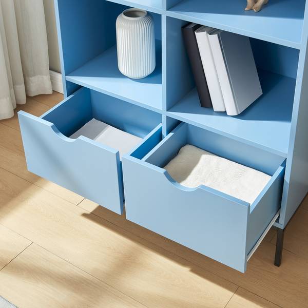 Bibliothèque Colwyn Bleu - Bois manufacturé - Métal - 80 x 105 x 40 cm
