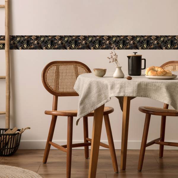 Behangrand BLADEREN Planten Glamour beige - zwart - bruin - vlies - 10 x 300 x 300 cm