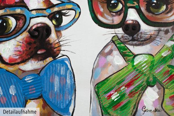 Tableau peint à la main Chiens Portraits Coton - 120 x 40 x 4 cm