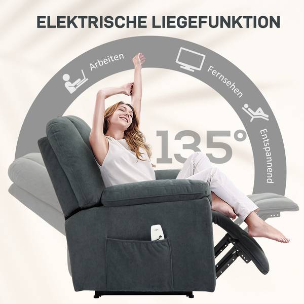 Massage-reclinerbank 83B-127V90CG grijs - polyester - velours - 88 x 101 x 97 cm